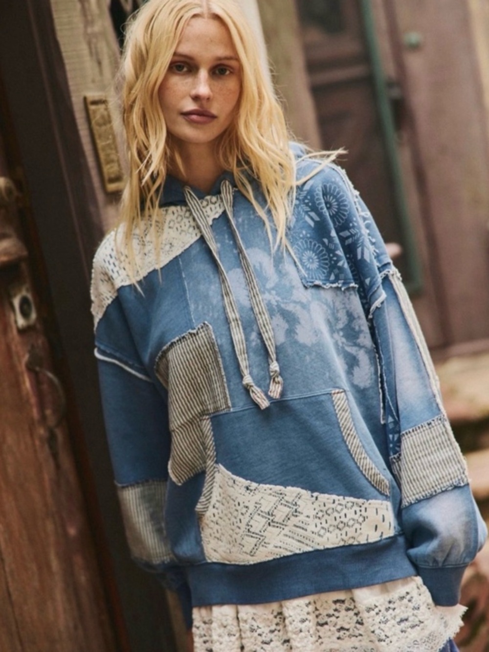 We The Free Indigo Patchwork Lace Hoodie - Picture 5 of 5